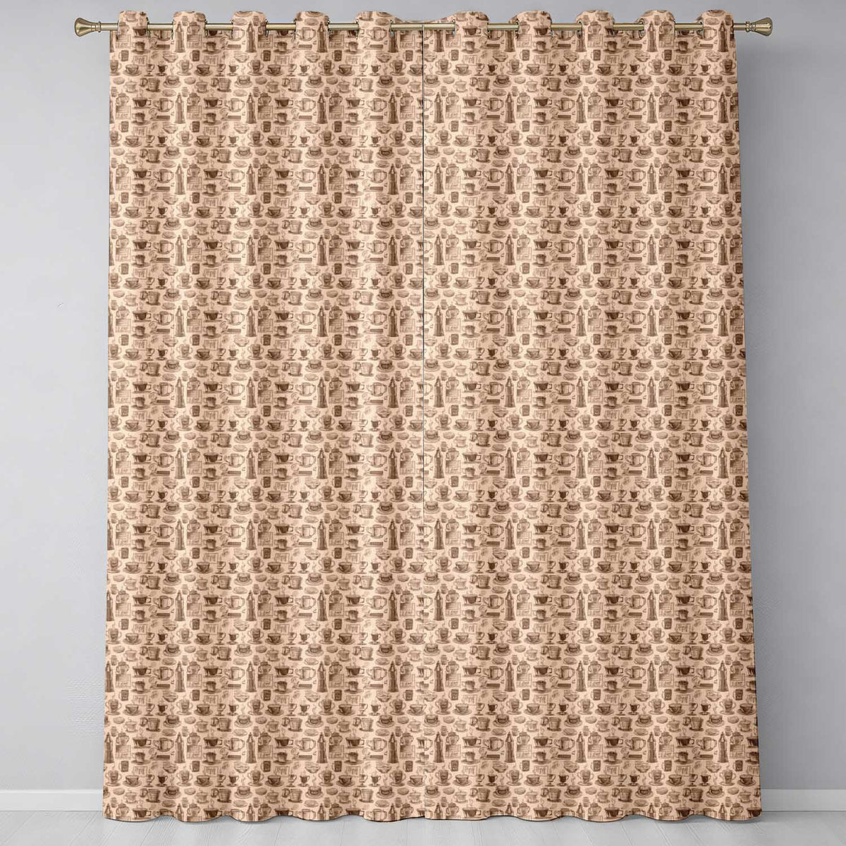 Coffee Cups Desserts and Cafe Elements Seamless Pattern Readymade Eyelet Ring Top Thermal 100% Blackout Curtains