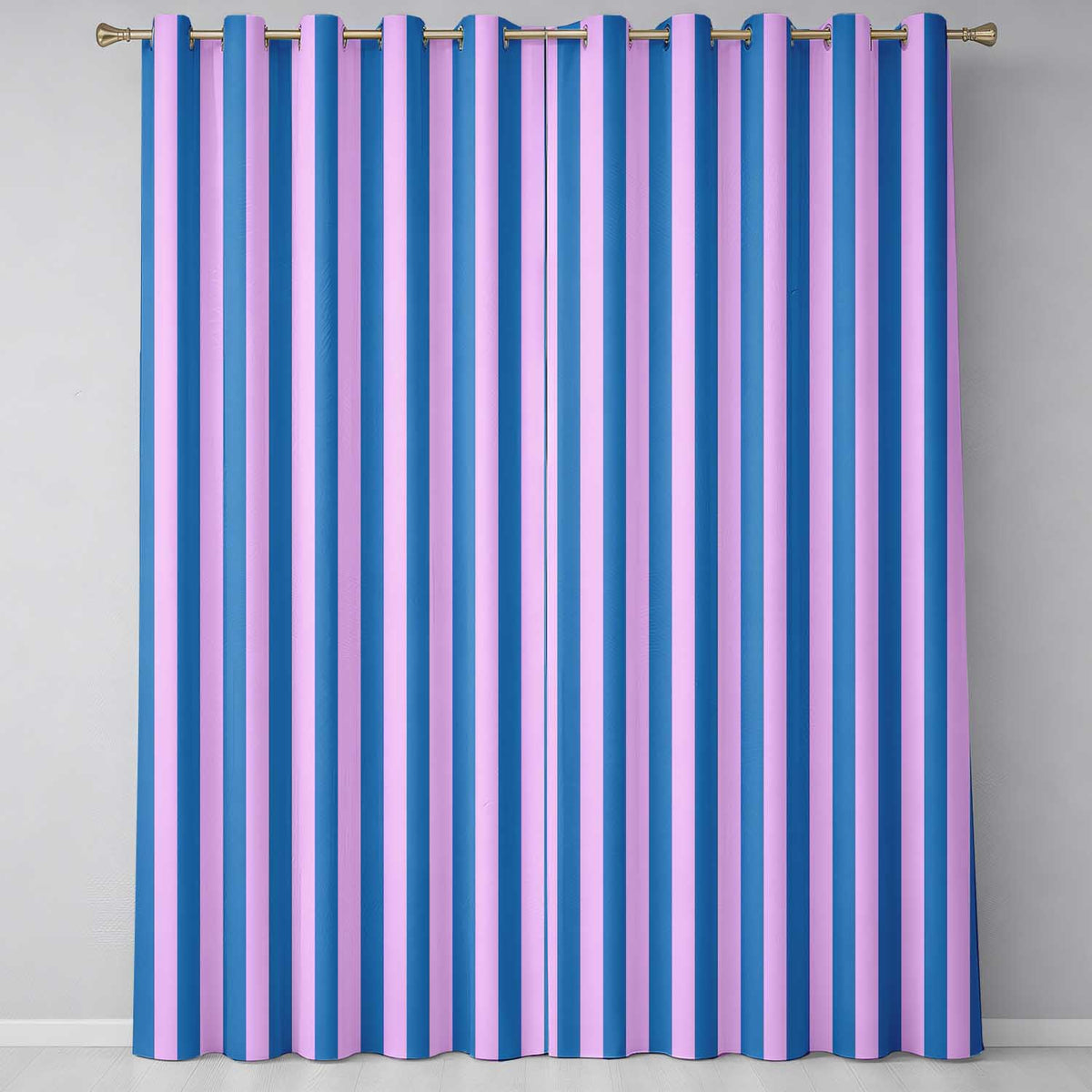 Wavy Blue and Pink Vertical Stripes Seamless Pattern Readymade Eyelet Ring Top Thermal 100% Blackout Curtains