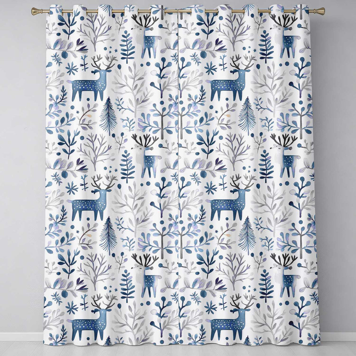 Minimal Winter Deer Forest Seamless Pattern Readymade Eyelet Ring Top Thermal 100% Blackout Curtains