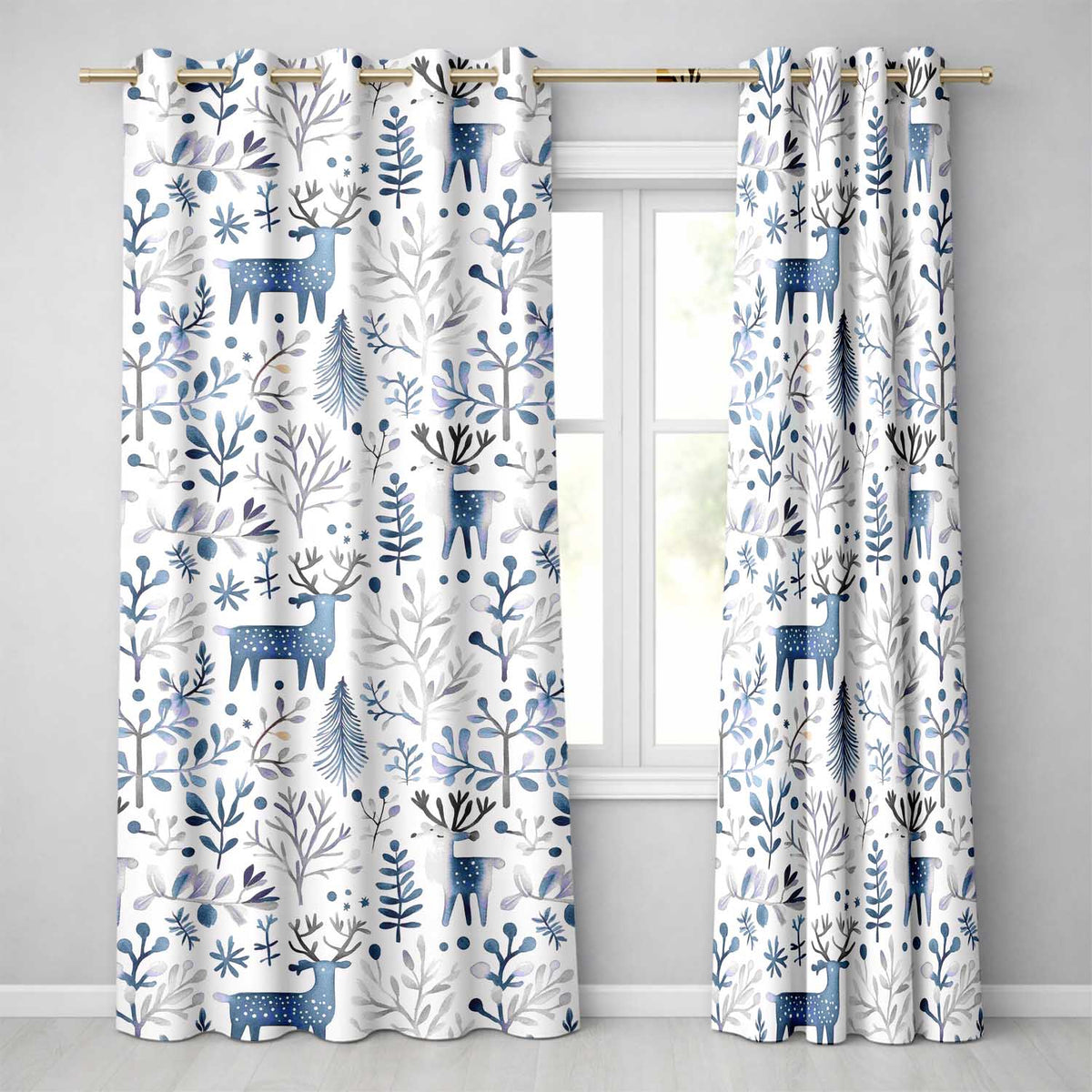 Minimal Winter Deer Forest Seamless Pattern Readymade Eyelet Ring Top Thermal 100% Blackout Curtains