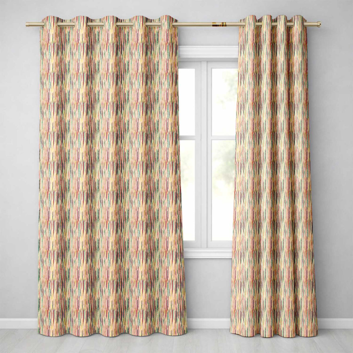 Colorful Abstract Vertical Stripe Brushstroke Seamless Pattern Readymade Eyelet Ring Top Thermal 100% Blackout Curtains