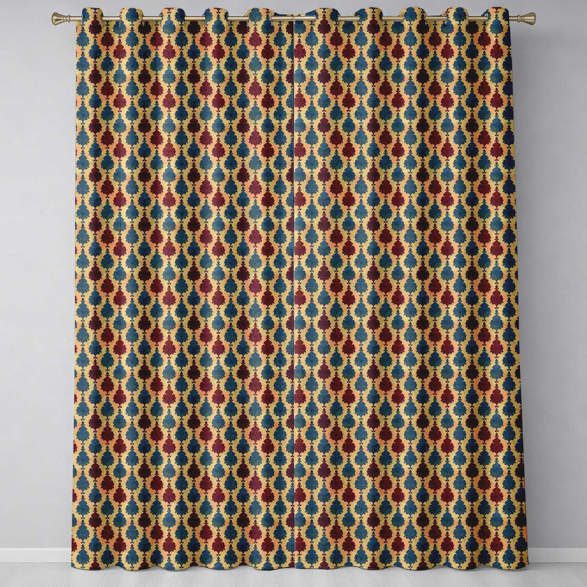 Classic Red Blue Leaf Tile Repeat Seamless Pattern Readymade Eyelet Ring Top Thermal 100% Blackout Curtains