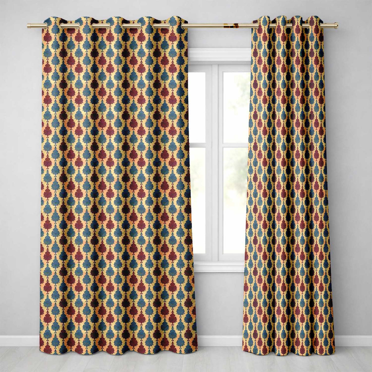Classic Red Blue Leaf Tile Repeat Seamless Pattern Readymade Eyelet Ring Top Thermal 100% Blackout Curtains
