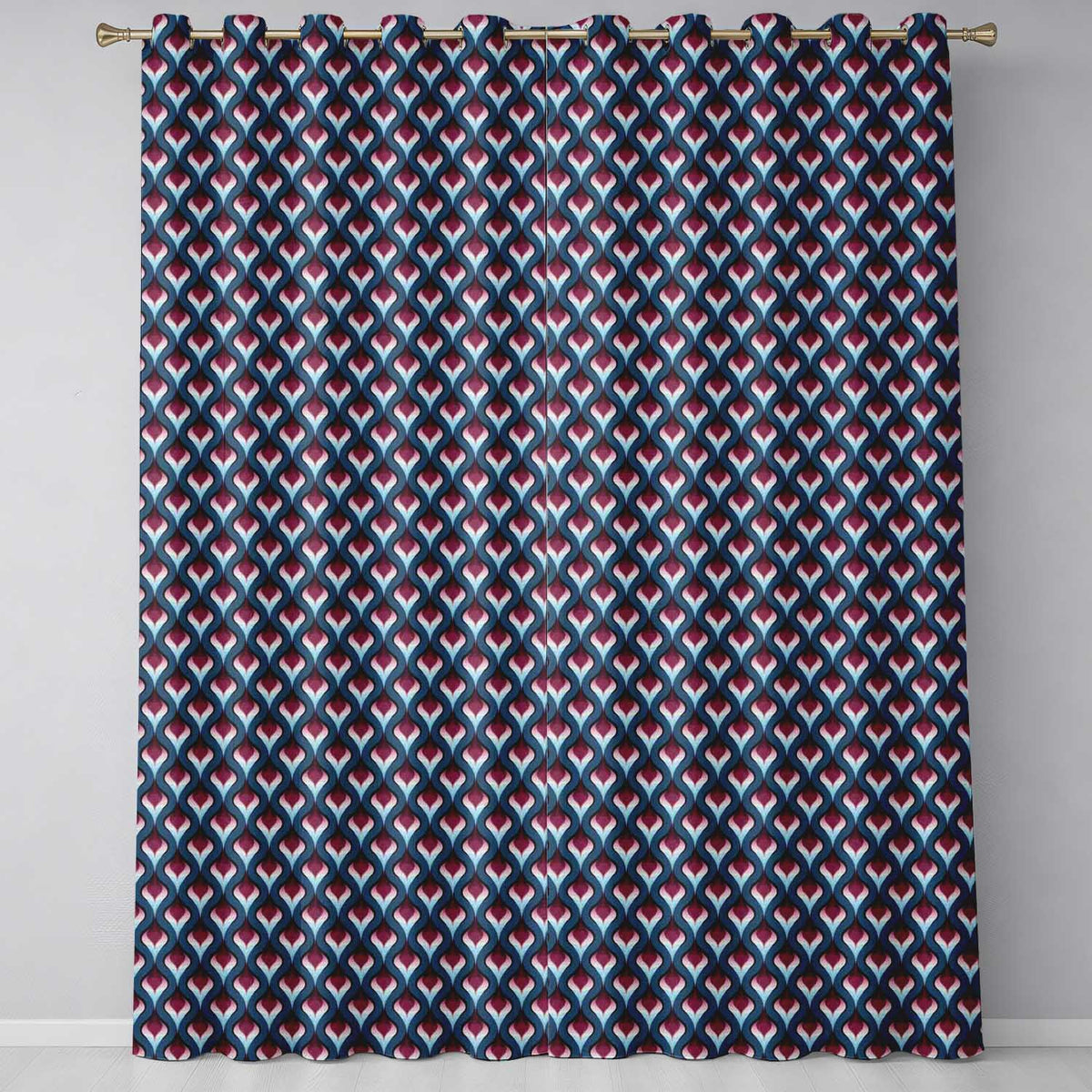 Red Blue Gradient Wave Seamless Pattern Readymade Eyelet Ring Top Thermal 100% Blackout Curtains