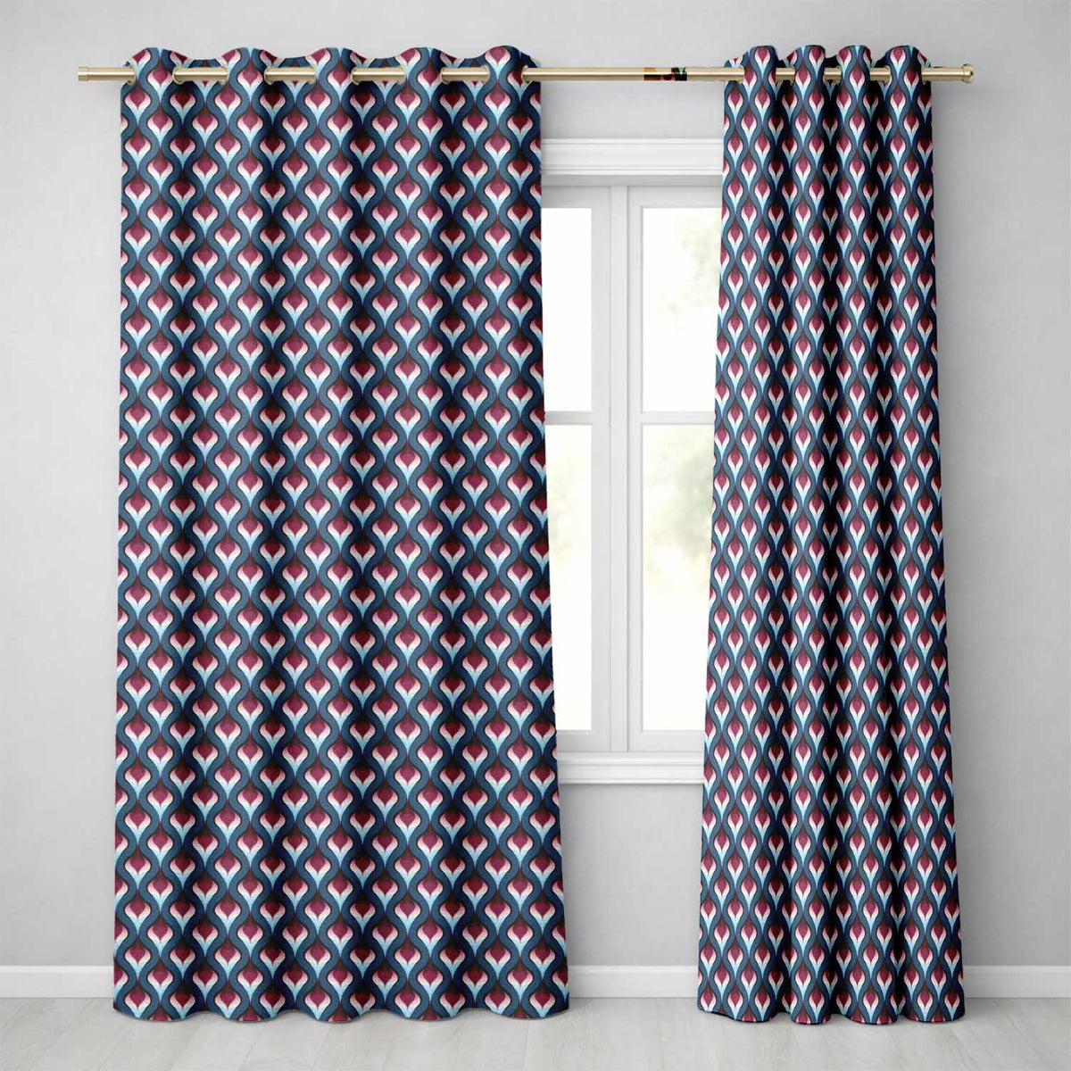 Red Blue Gradient Wave Seamless Pattern Readymade Eyelet Ring Top Thermal 100% Blackout Curtains