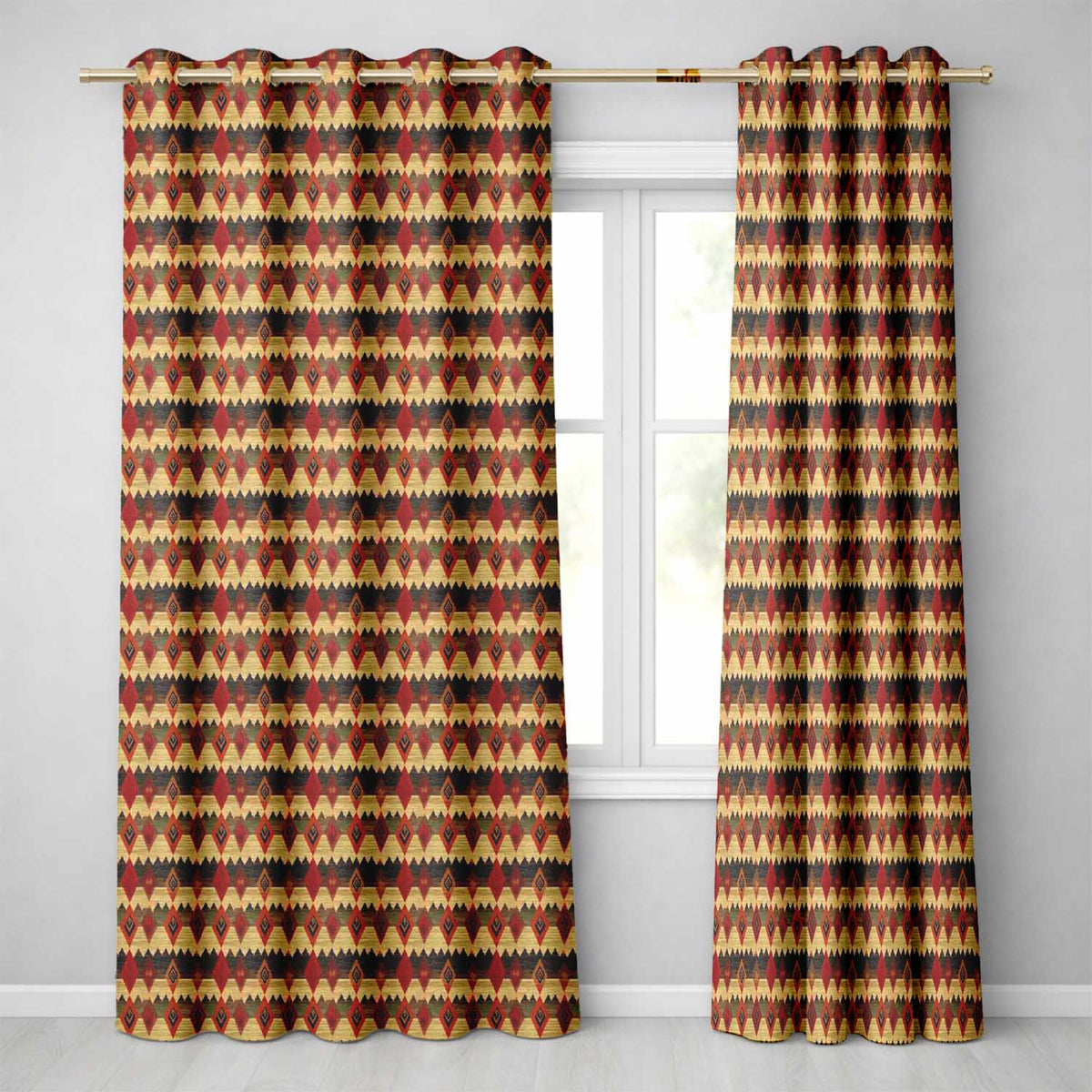 Rustic Tribal Diamond Pattern in Red and Earthy Tones Seamless Design Readymade Eyelet Ring Top Thermal 100% Blackout Curtains
