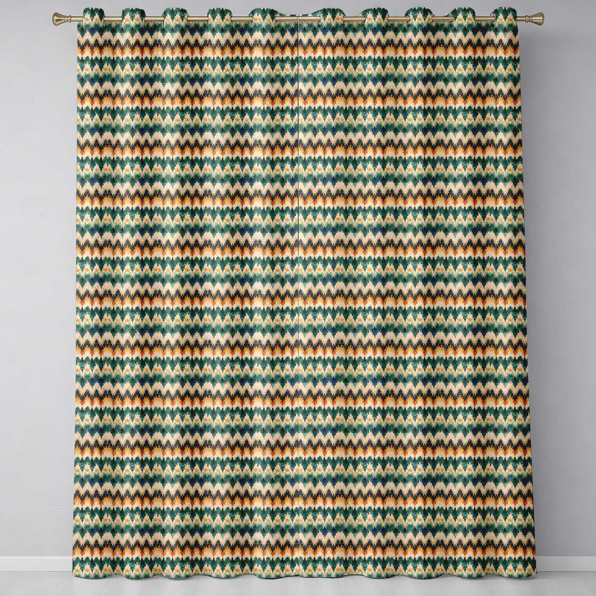 Abstract Watercolor Stripe Pattern in Teal Orange and Cream Seamless Pattern Readymade Eyelet Ring Top Thermal 100% Blackout Curtains