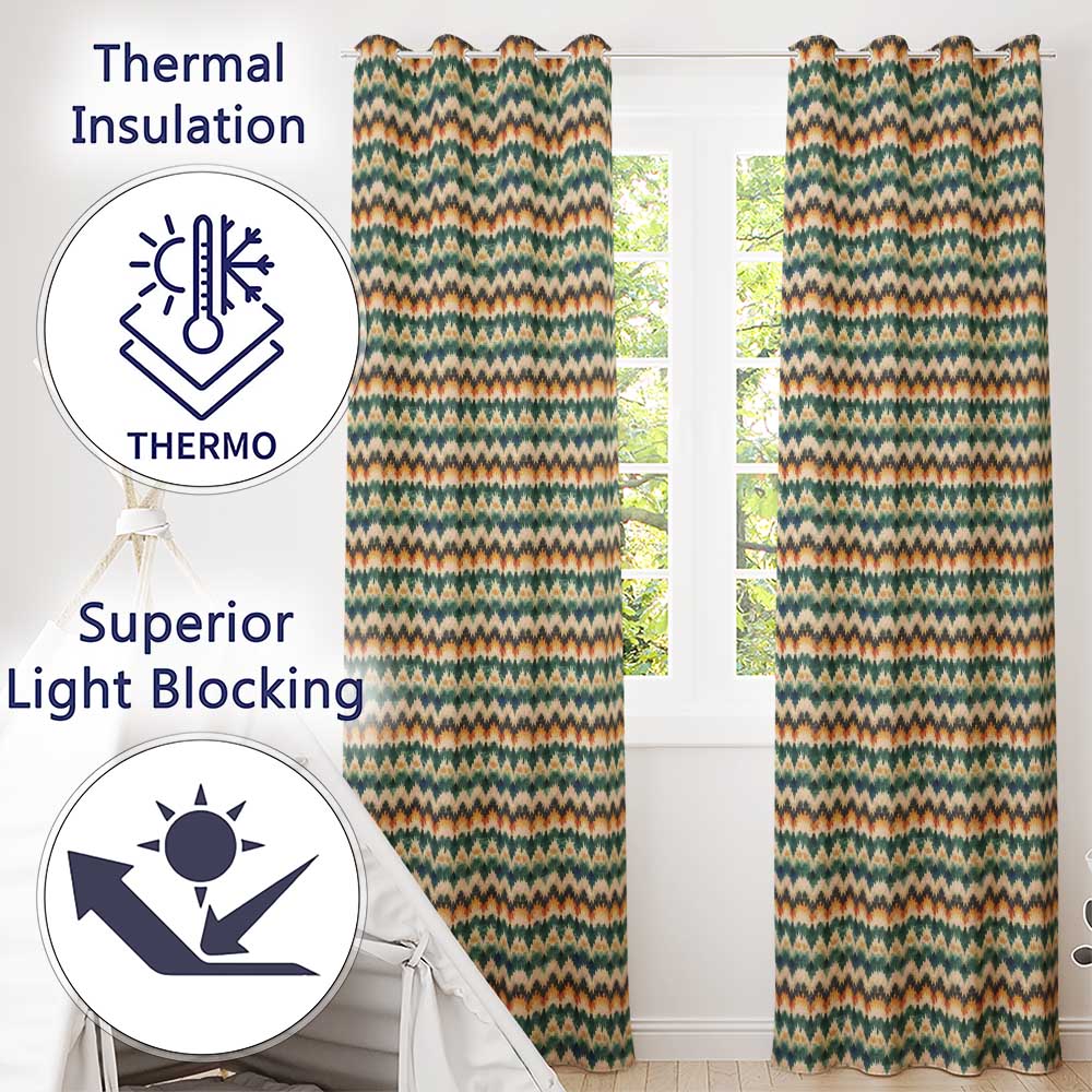 Abstract Watercolor Stripe Pattern in Teal Orange and Cream Seamless Pattern Readymade Eyelet Ring Top Thermal 100% Blackout Curtains