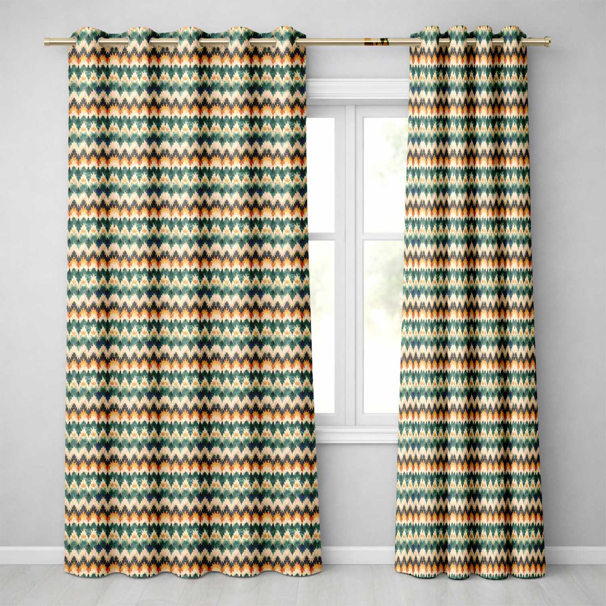 Abstract Watercolor Stripe Pattern in Teal Orange and Cream Seamless Pattern Readymade Eyelet Ring Top Thermal 100% Blackout Curtains