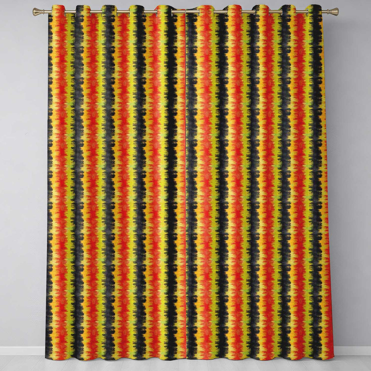 Rough Brush Stripe Pattern in Red Yellow and Black Seamless Pattern Readymade Eyelet Ring Top Thermal 100% Blackout Curtains