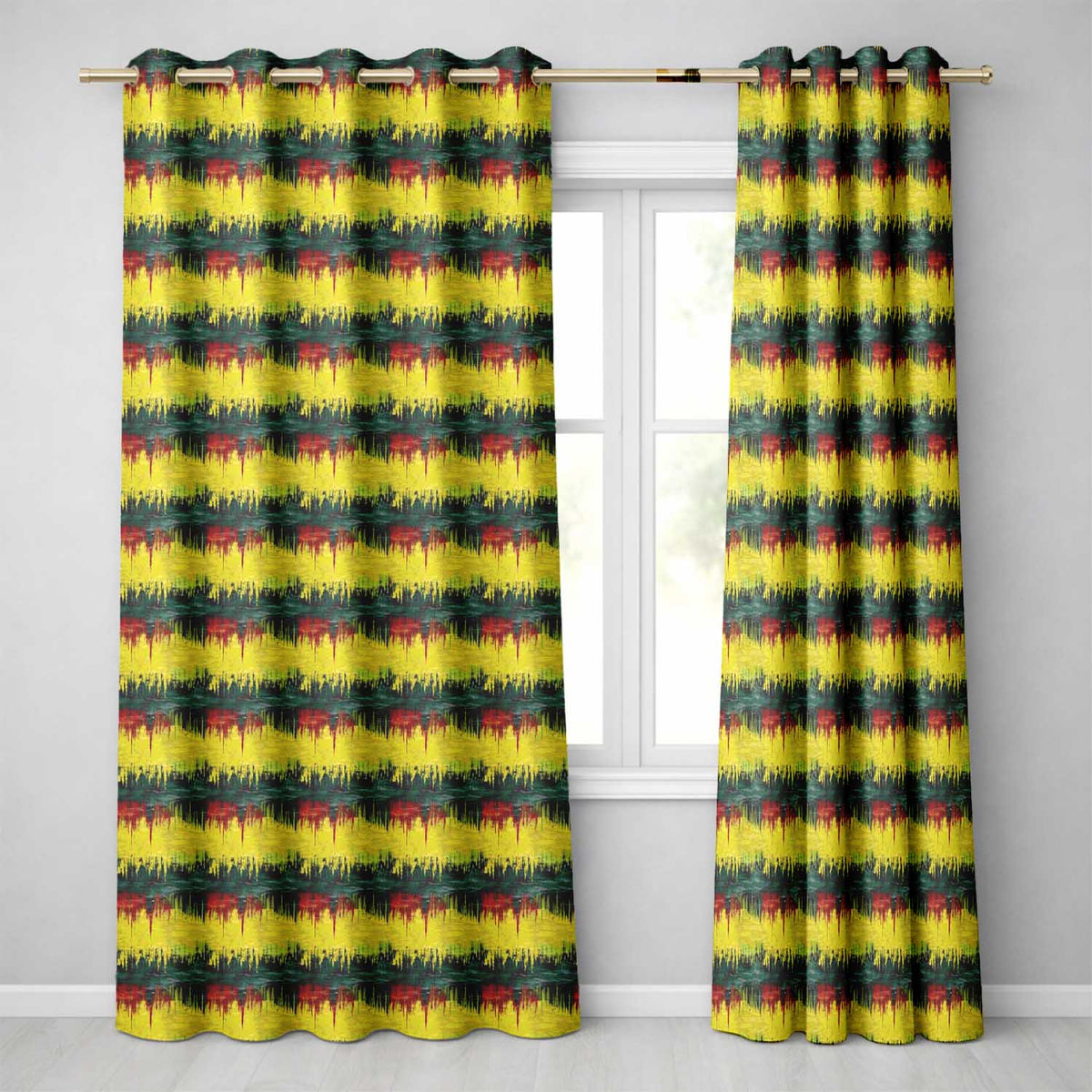 Grunge Paint Stroke Pattern in Yellow Red and Black Seamless Pattern Readymade Eyelet Ring Top Thermal 100% Blackout Curtains