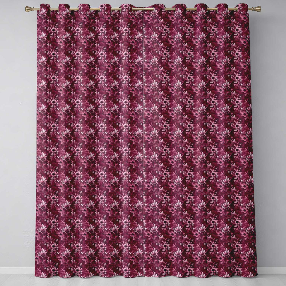 Dark Plum Botanical Floral Pattern with Soft Pink Accents Seamless Pattern Readymade Eyelet Ring Top Thermal 100% Blackout Curtains