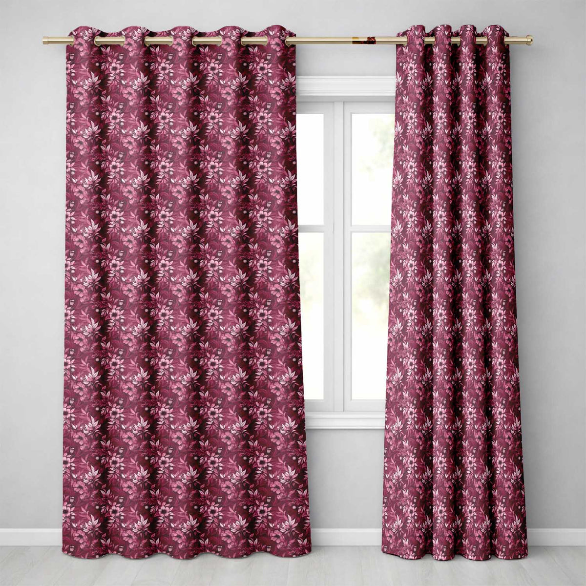 Dark Plum Botanical Floral Pattern with Soft Pink Accents Seamless Pattern Readymade Eyelet Ring Top Thermal 100% Blackout Curtains