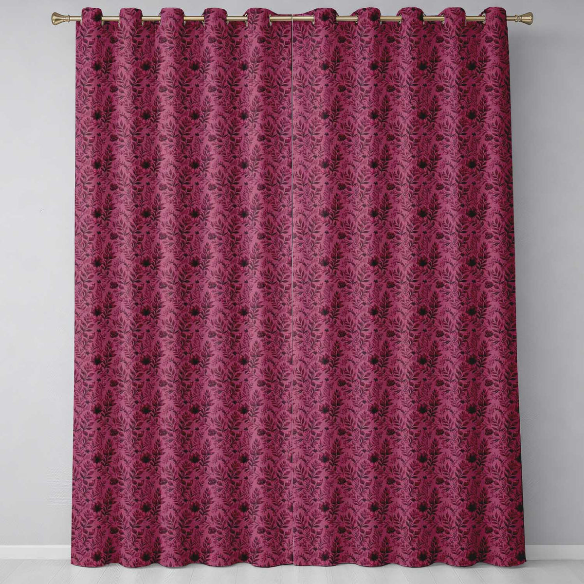Vintage Mauve Floral Silhouette Pattern on Dusky Background Seamless Pattern Readymade Eyelet Ring Top Thermal 100% Blackout Curtains