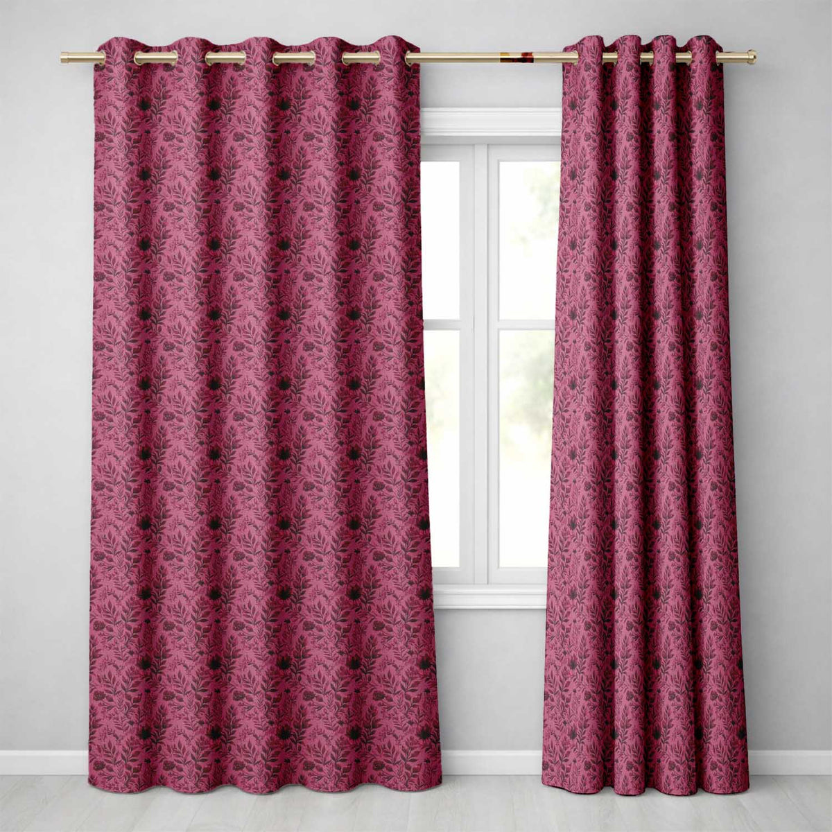 Vintage Mauve Floral Silhouette Pattern on Dusky Background Seamless Pattern Readymade Eyelet Ring Top Thermal 100% Blackout Curtains