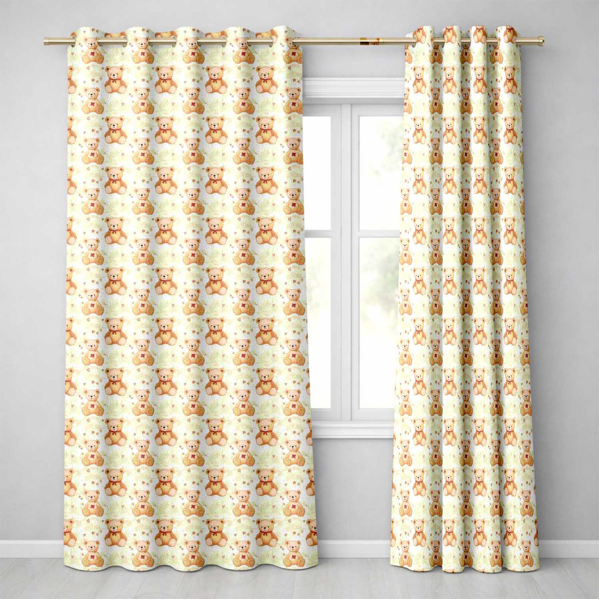 Vintage Teddy Bears with Hearts on Beige Seamless Pattern Readymade Eyelet Ring Top Thermal 100% Blackout Curtains