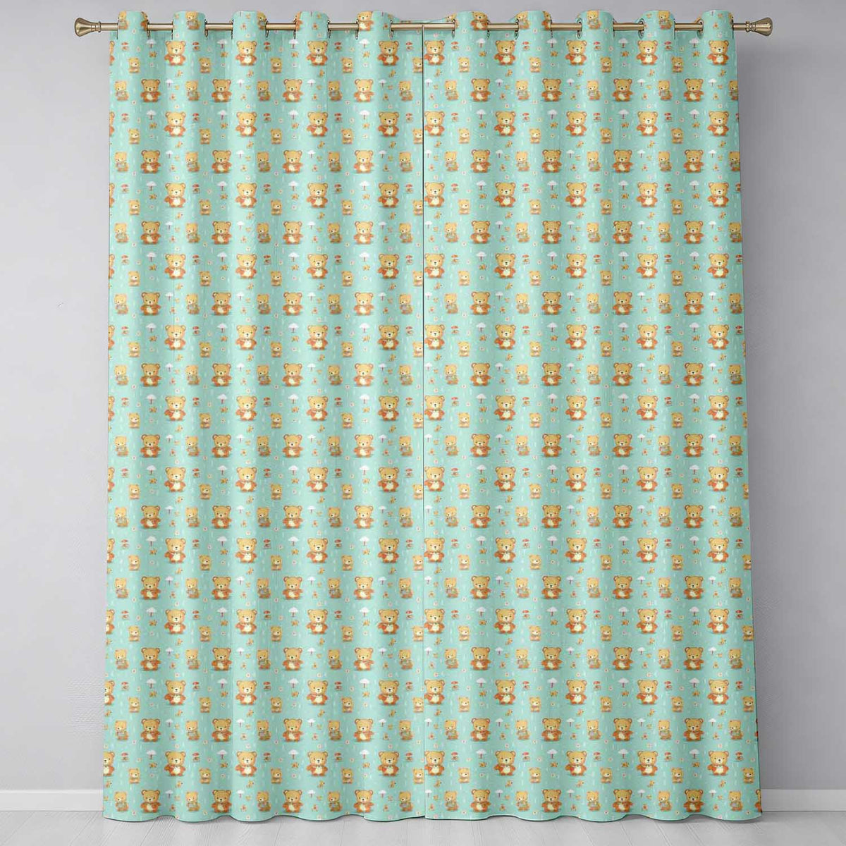 Teddy Bears with Umbrellas and Small Elements Seamless Pattern Readymade Eyelet Ring Top Thermal 100% Blackout Curtains