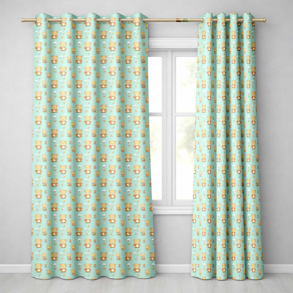 Teddy Bears with Umbrellas and Small Elements Seamless Pattern Readymade Eyelet Ring Top Thermal 100% Blackout Curtains