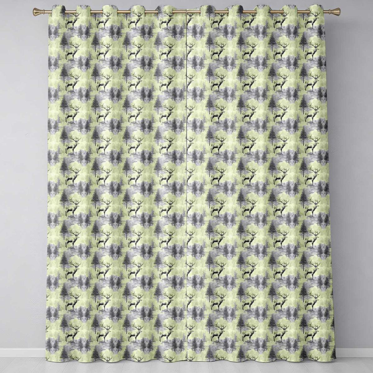 Elegant Deer in Misty Pine Forest Soft Blue Tones Seamless Pattern Readymade Eyelet Ring Top Thermal 100% Blackout Curtains
