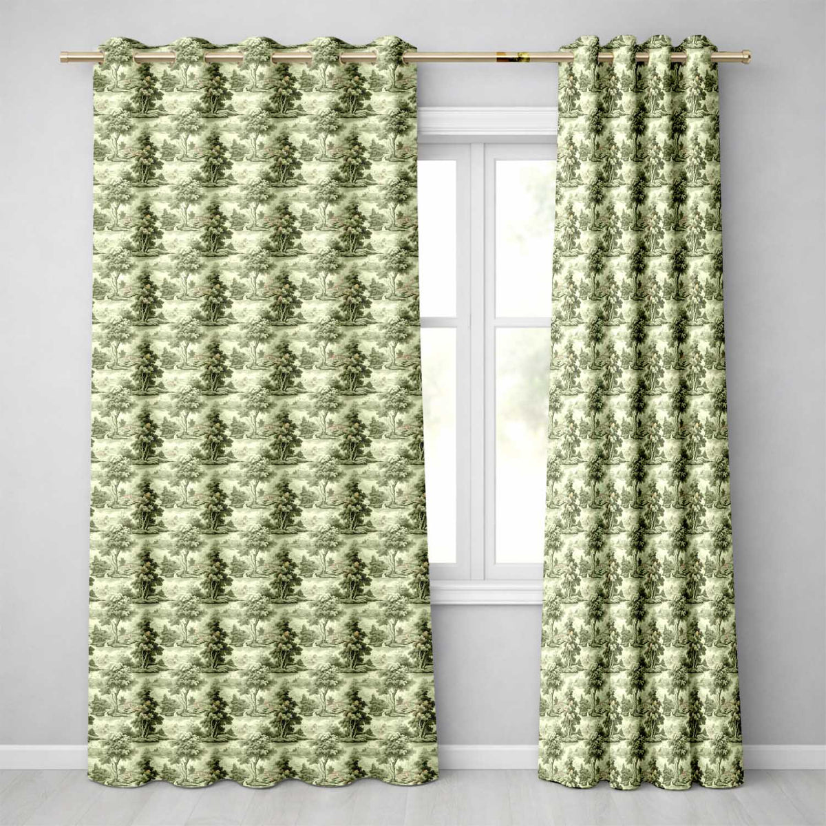 Vintage Botanical Garden with Architecture Scenic Toile Seamless Pattern Readymade Eyelet Ring Top Thermal 100% Blackout Curtains