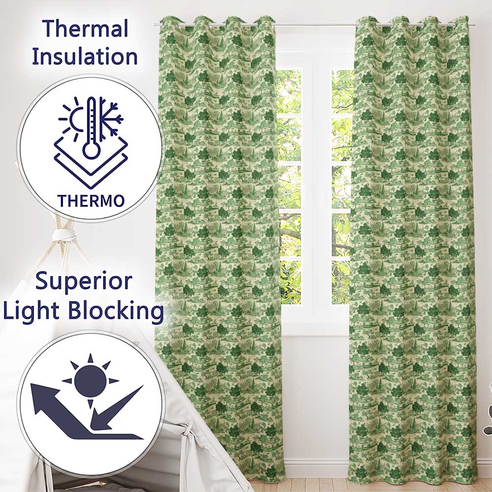 Elegant Garden Estate with Statues Scenic Toile Seamless Pattern Readymade Eyelet Ring Top Thermal 100% Blackout Curtains