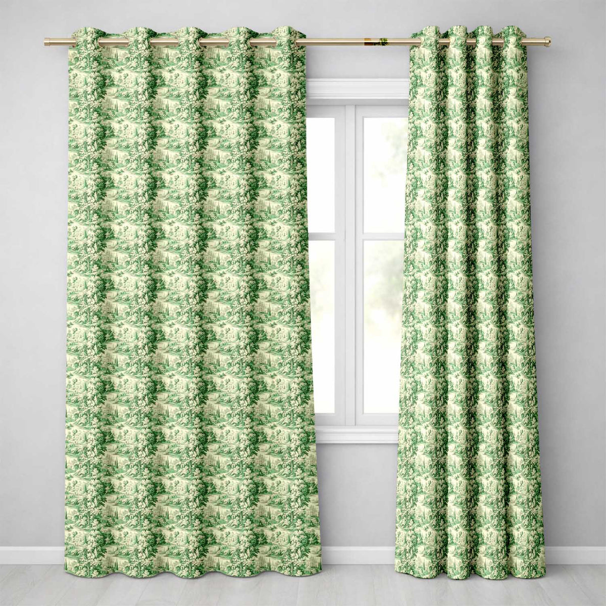 Lush Botanical Forest Estate Scenic Toile Nature Seamless Pattern Readymade Eyelet Ring Top Thermal 100% Blackout Curtains
