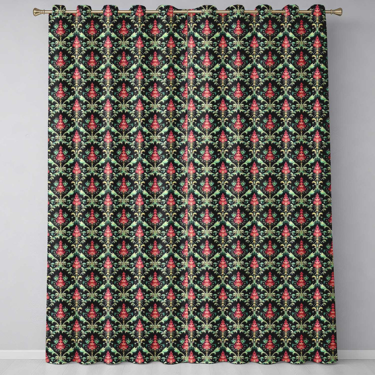 Vibrant Pink Teal Ornate Floral Baroque Damask Seamless Pattern Readymade Eyelet Ring Top Thermal 100% Blackout Curtains
