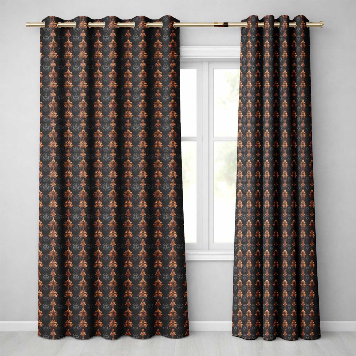 Rich Brown Bronze Vertical Baroque Stripe Seamless Pattern Readymade Eyelet Ring Top Thermal 100% Blackout Curtains