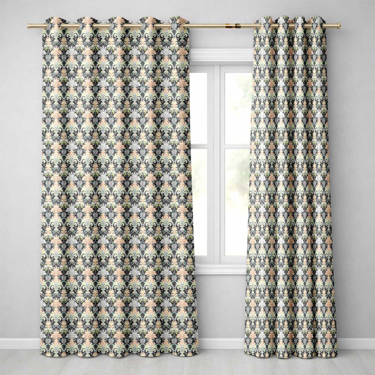 Pastel Mint Pink Vintage Damask Floral Seamless Pattern Readymade Eyelet Ring Top Thermal 100% Blackout Curtains