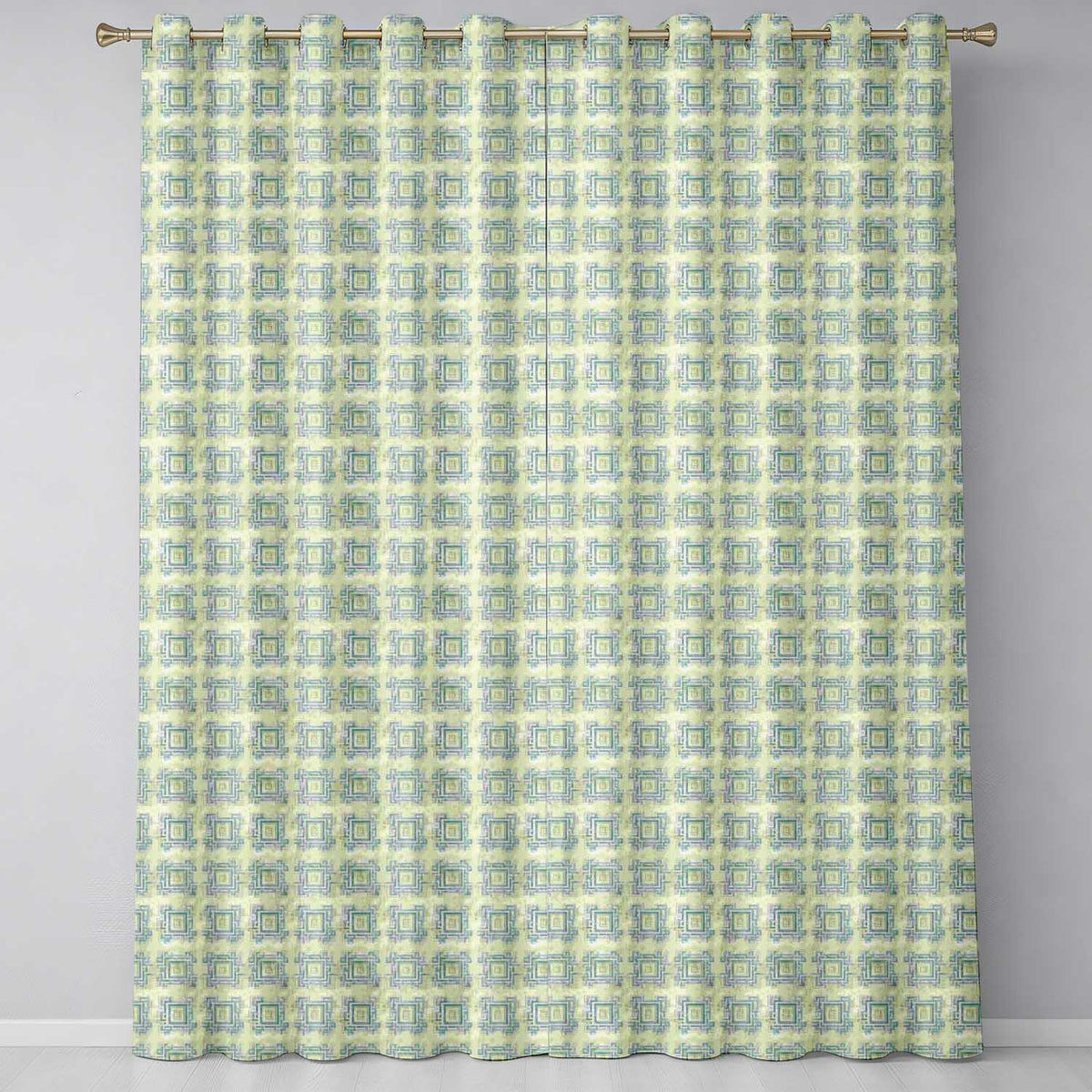 Soft Aqua Grey Square Tribal Geometric Seamless Pattern Readymade Eyelet Ring Top Thermal 100% Blackout Curtains