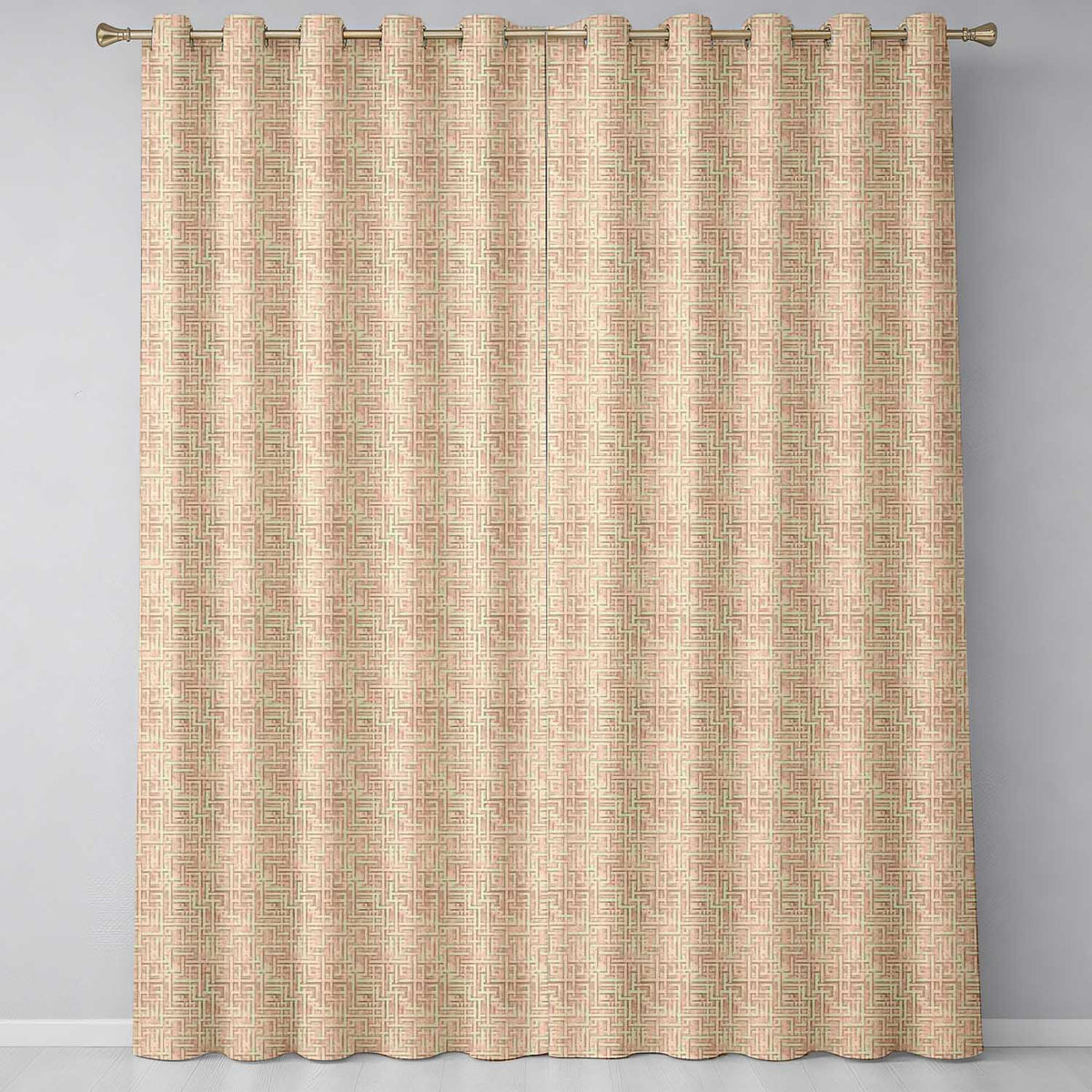 Soft Beige Subtle Maze Texture Seamless Pattern Readymade Eyelet Ring Top Thermal 100% Blackout Curtains