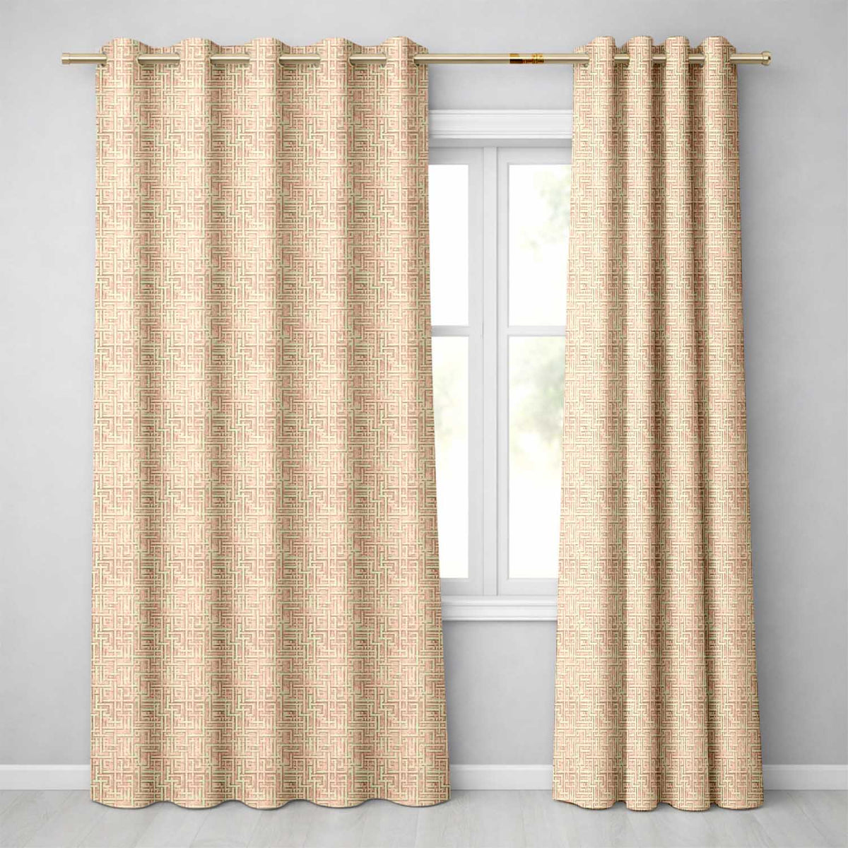 Soft Beige Subtle Maze Texture Seamless Pattern Readymade Eyelet Ring Top Thermal 100% Blackout Curtains