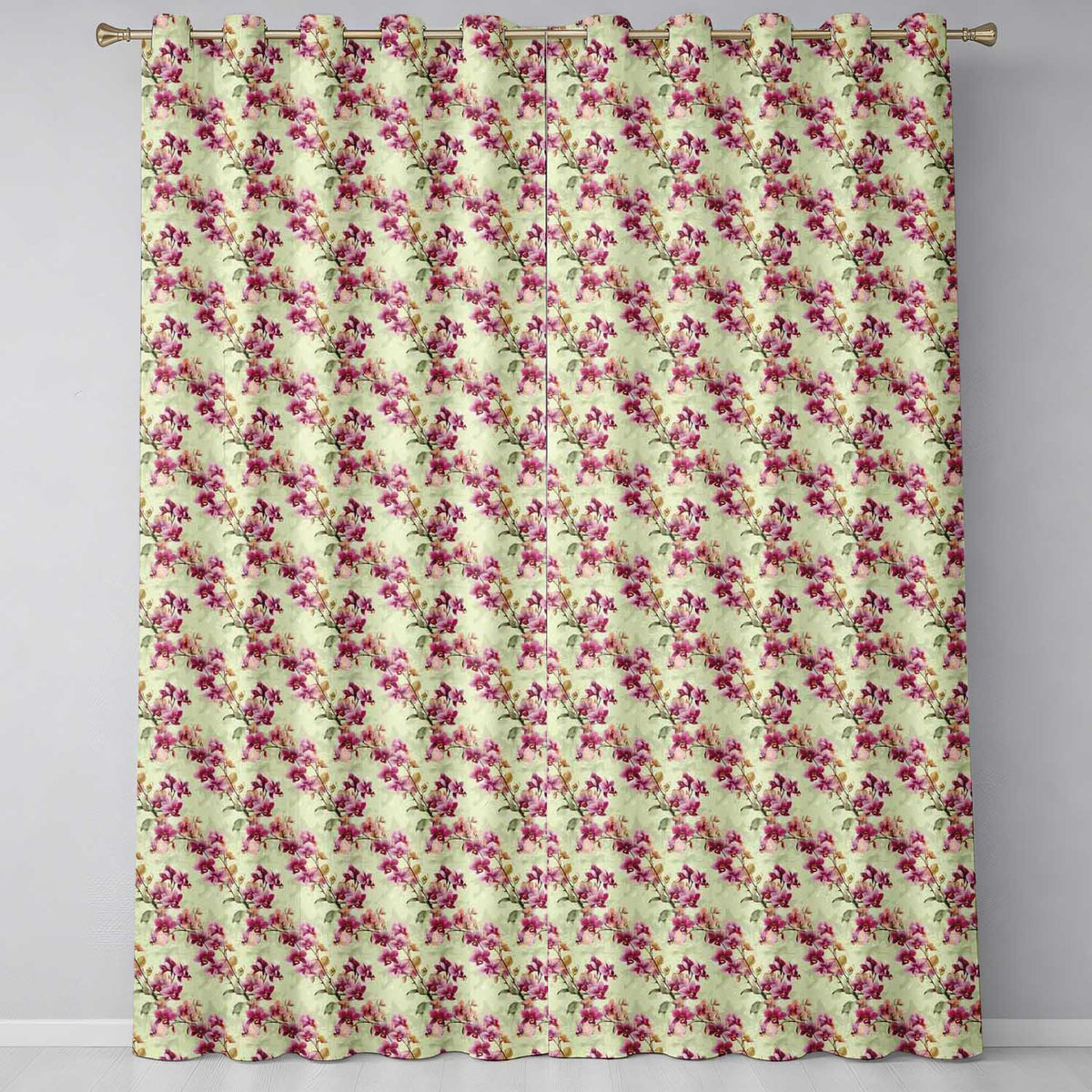 Soft Pink Orchid Floral Vintage Seamless Pattern Readymade Eyelet Ring Top Thermal 100% Blackout Curtains
