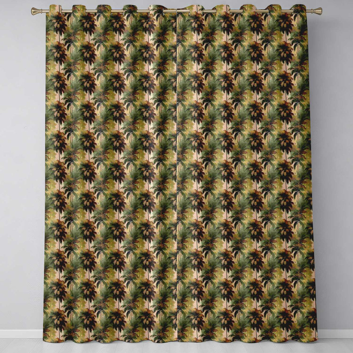 Tropical Coconut Palm Tree Vintage Seamless Pattern Readymade Eyelet Ring Top Thermal 100% Blackout Curtains