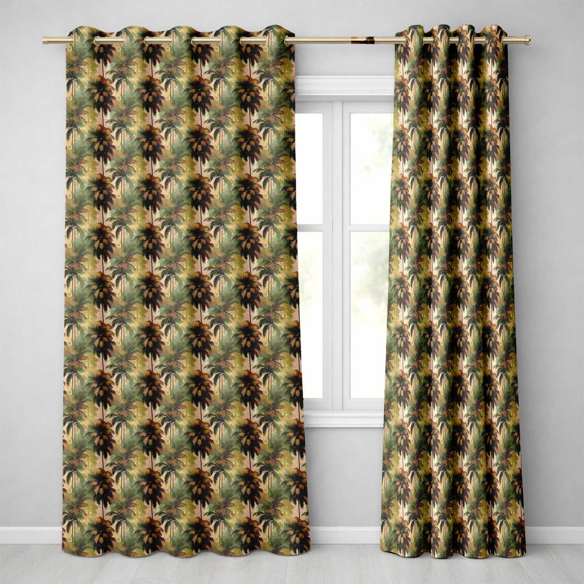 Tropical Coconut Palm Tree Vintage Seamless Pattern Readymade Eyelet Ring Top Thermal 100% Blackout Curtains
