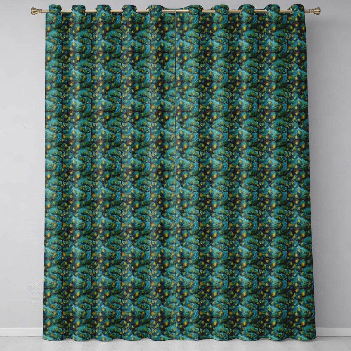 Grunge Coastal Palm Tree Artistic Seamless Pattern Readymade Eyelet Ring Top Thermal 100% Blackout Curtains