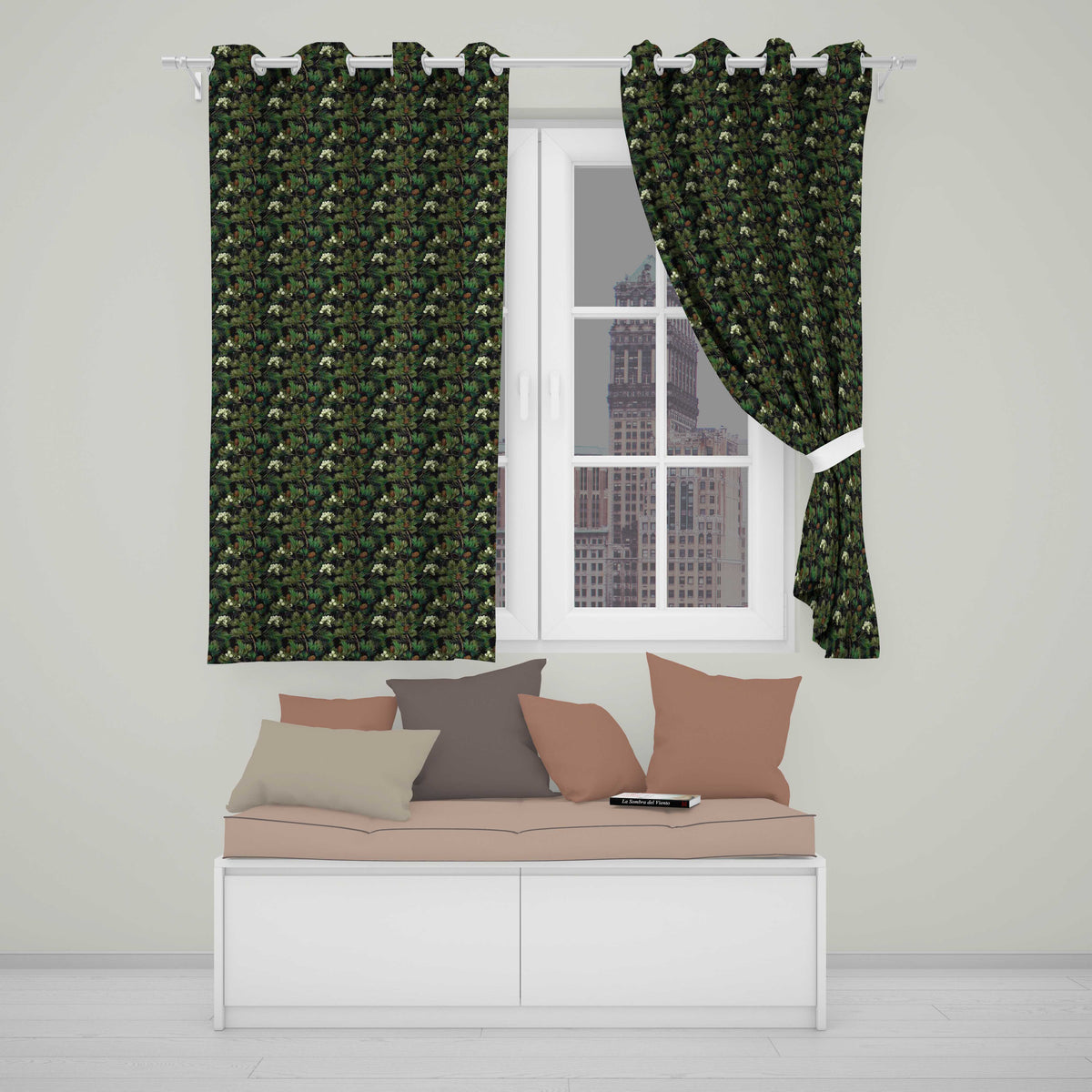Tall Evergreen Pine Trees Woodland Scenic Seamless Pattern Readymade Eyelet Ring Top Thermal 100% Blackout Curtains