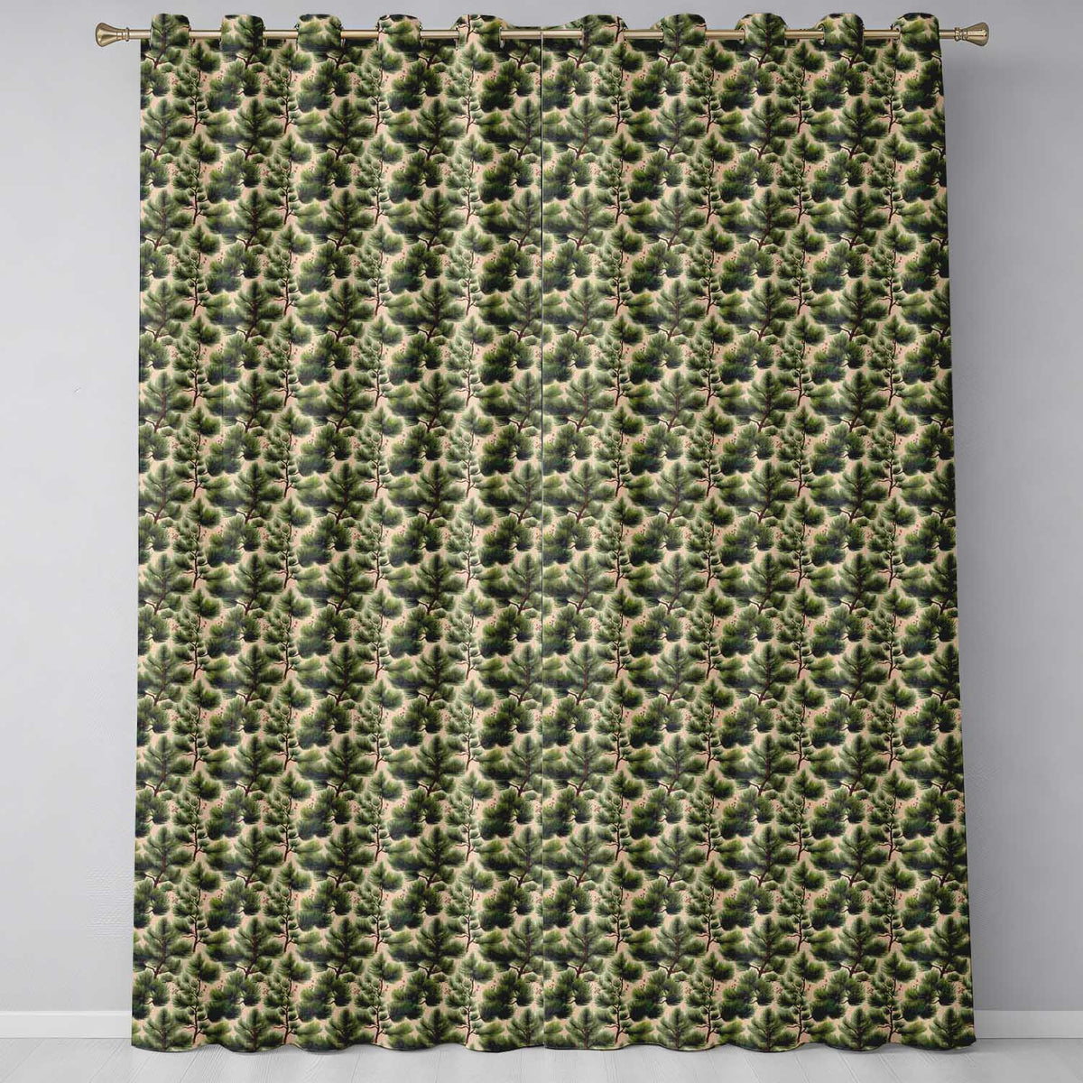 Lush Evergreen Pine Trees Forest Seamless Pattern Readymade Eyelet Ring Top Thermal 100% Blackout Curtains