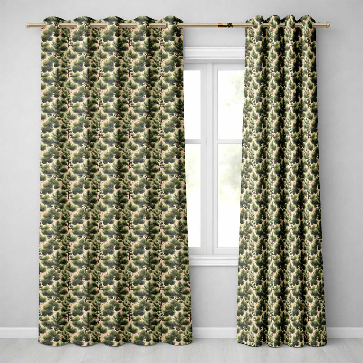 Lush Evergreen Pine Trees Forest Seamless Pattern Readymade Eyelet Ring Top Thermal 100% Blackout Curtains