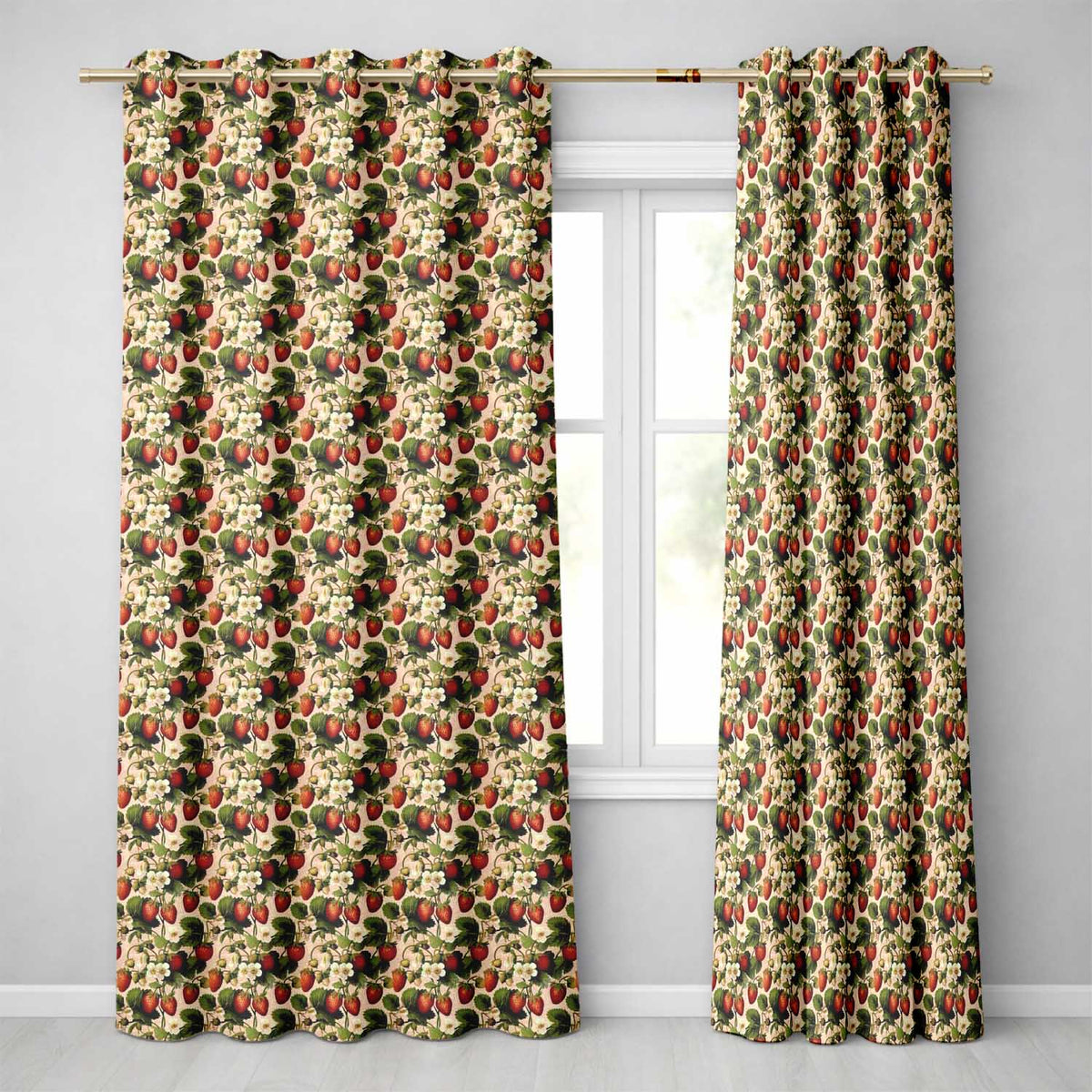 Classic Strawberry Vine Floral Vintage Seamless Pattern Readymade Eyelet Ring Top Thermal 100% Blackout Curtains