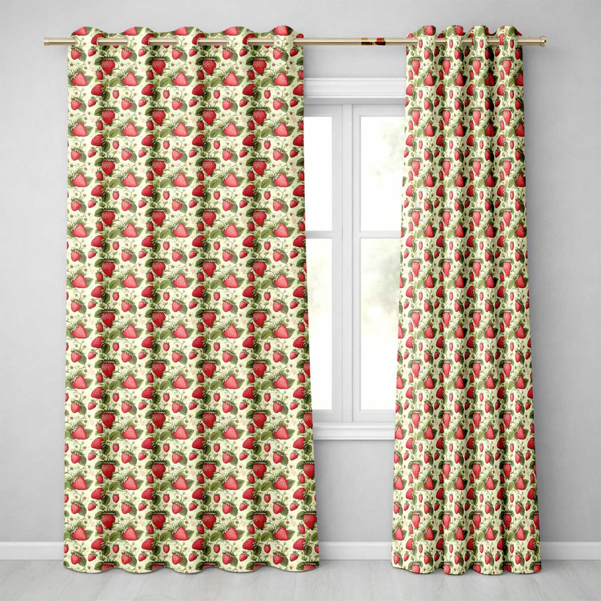 Vintage Strawberry Floral Cream Garden Seamless Pattern Readymade Eyelet Ring Top Thermal 100% Blackout Curtains