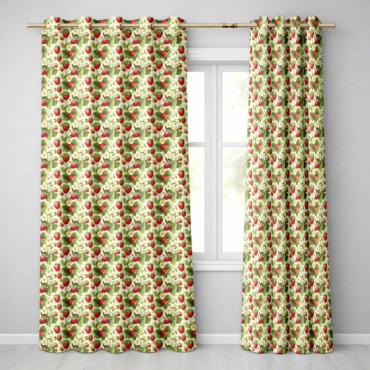 Vintage Strawberry Blossom Cream Garden Seamless Pattern Readymade Eyelet Ring Top Thermal 100% Blackout Curtains