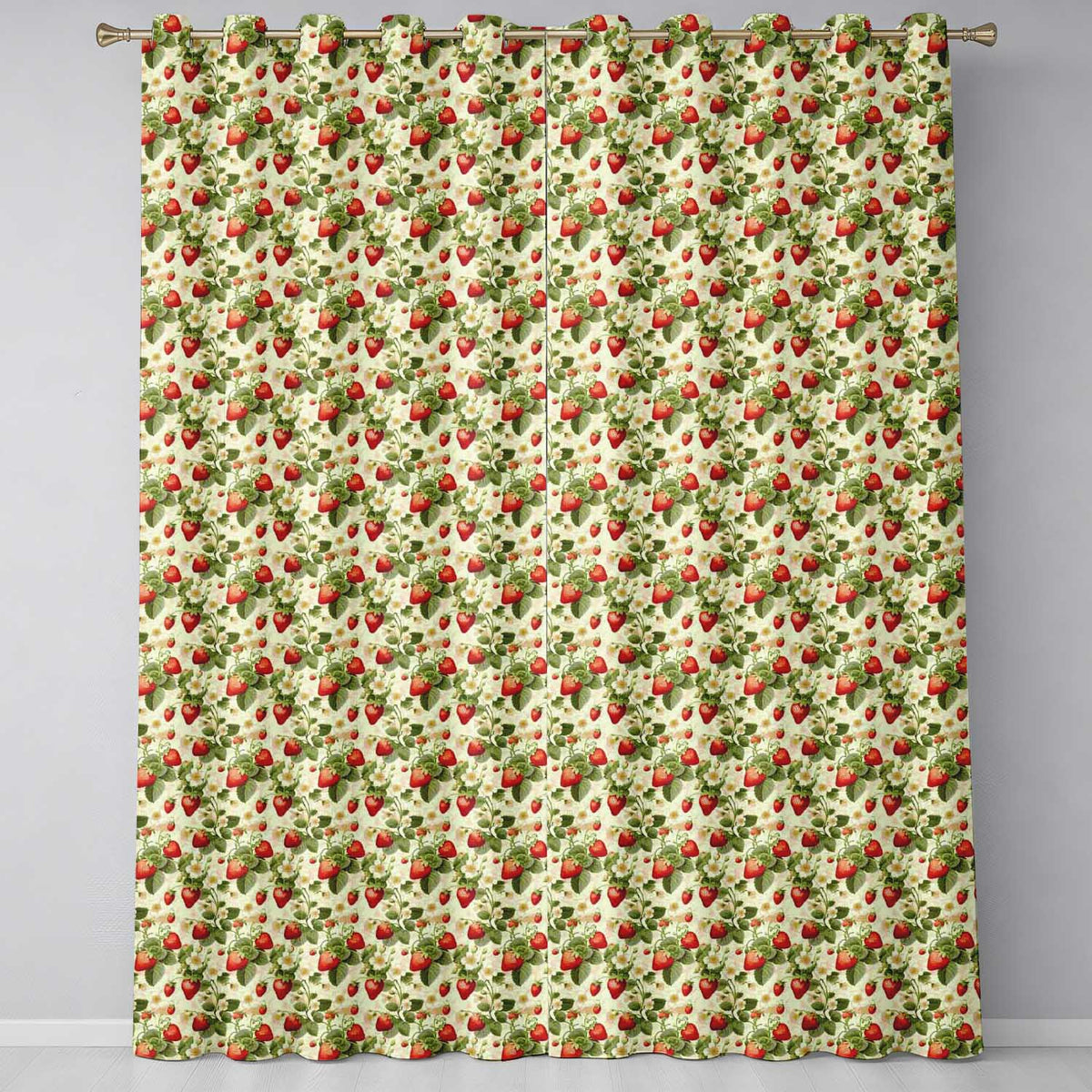 Delicate Strawberry Vine Soft Floral Seamless Pattern Readymade Eyelet Ring Top Thermal 100% Blackout Curtains