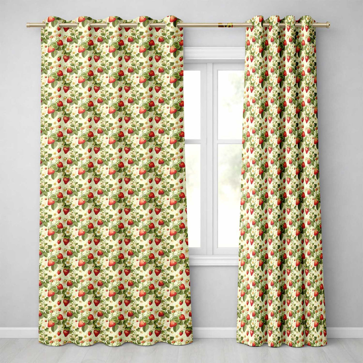 Delicate Strawberry Vine Soft Floral Seamless Pattern Readymade Eyelet Ring Top Thermal 100% Blackout Curtains