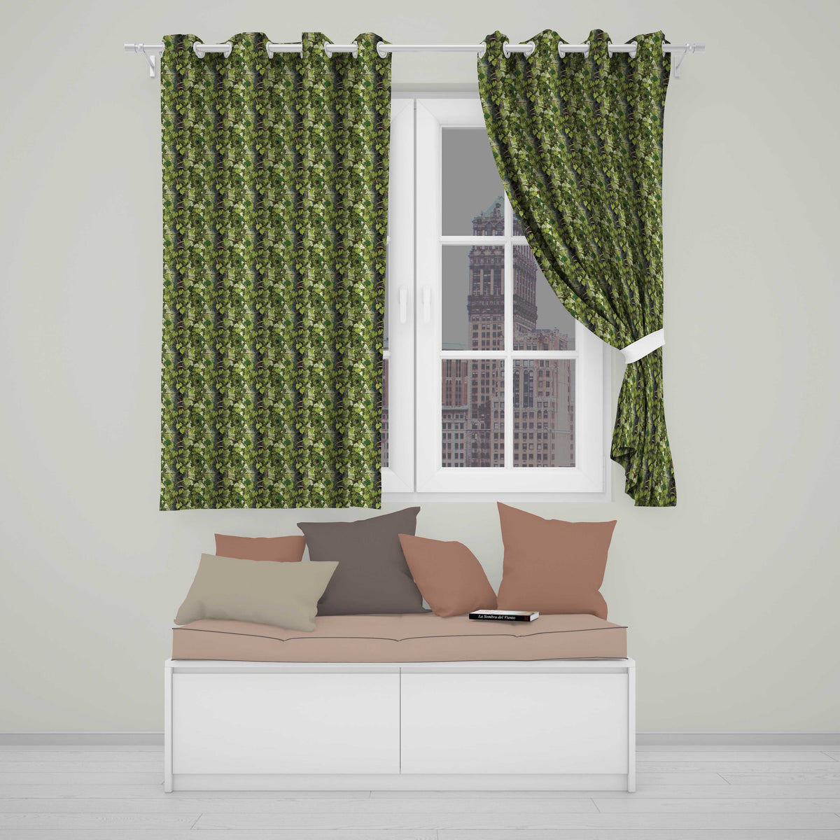 Elegant Grape Vine Branch Beige Background Seamless Pattern Readymade Eyelet Ring Top Thermal 100% Blackout Curtains