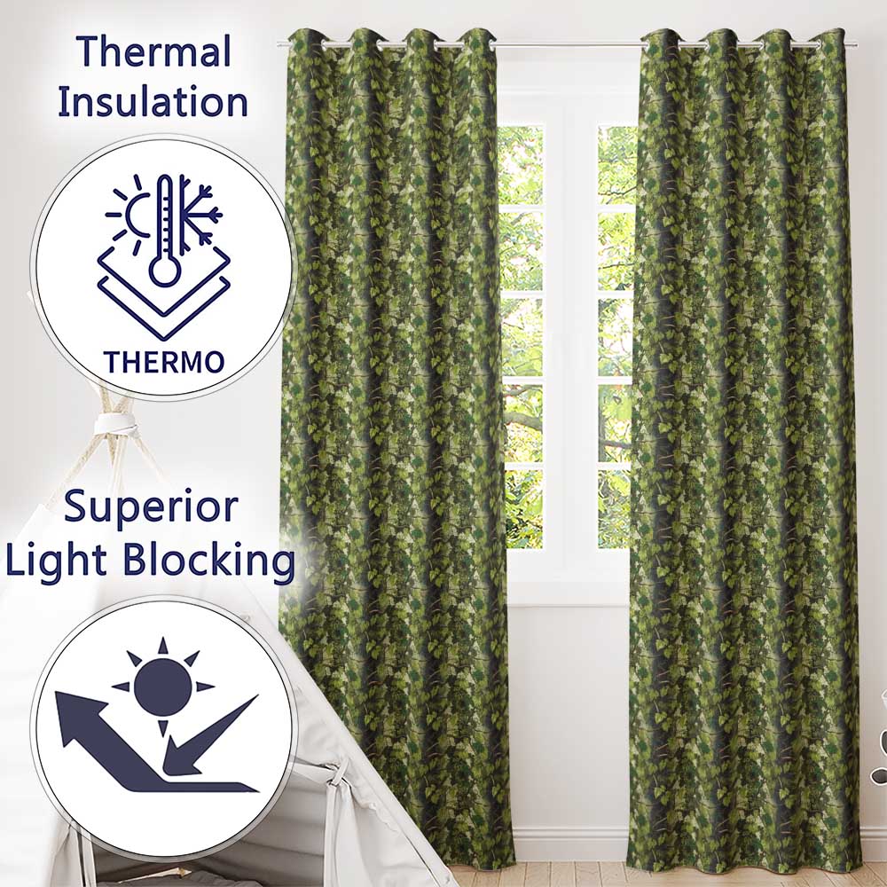 Elegant Grape Vine Branch Beige Background Seamless Pattern Readymade Eyelet Ring Top Thermal 100% Blackout Curtains