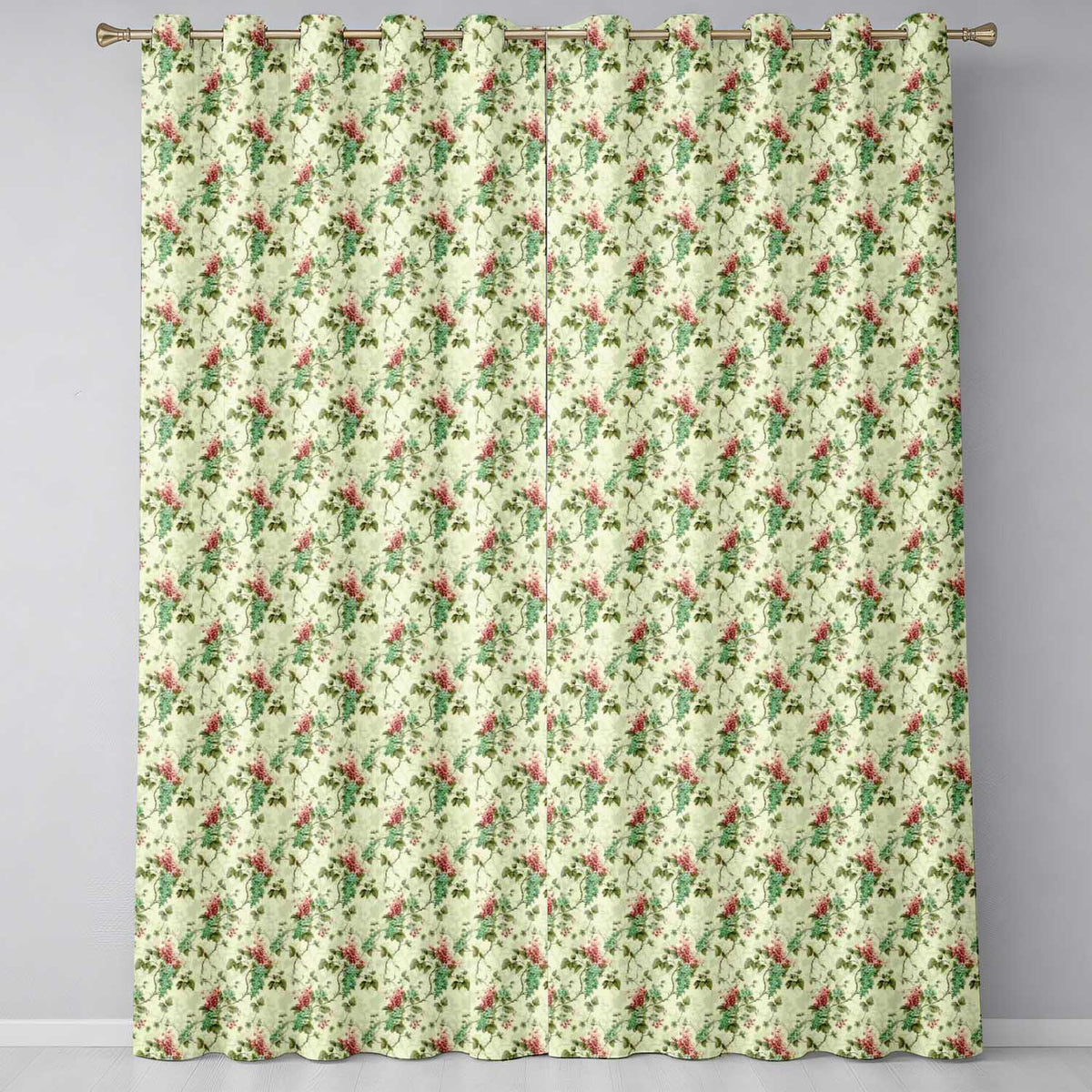 Dark Teal Floral Vine with Yellow Leaves Seamless Pattern Readymade Eyelet Ring Top Thermal 100% Blackout Curtains