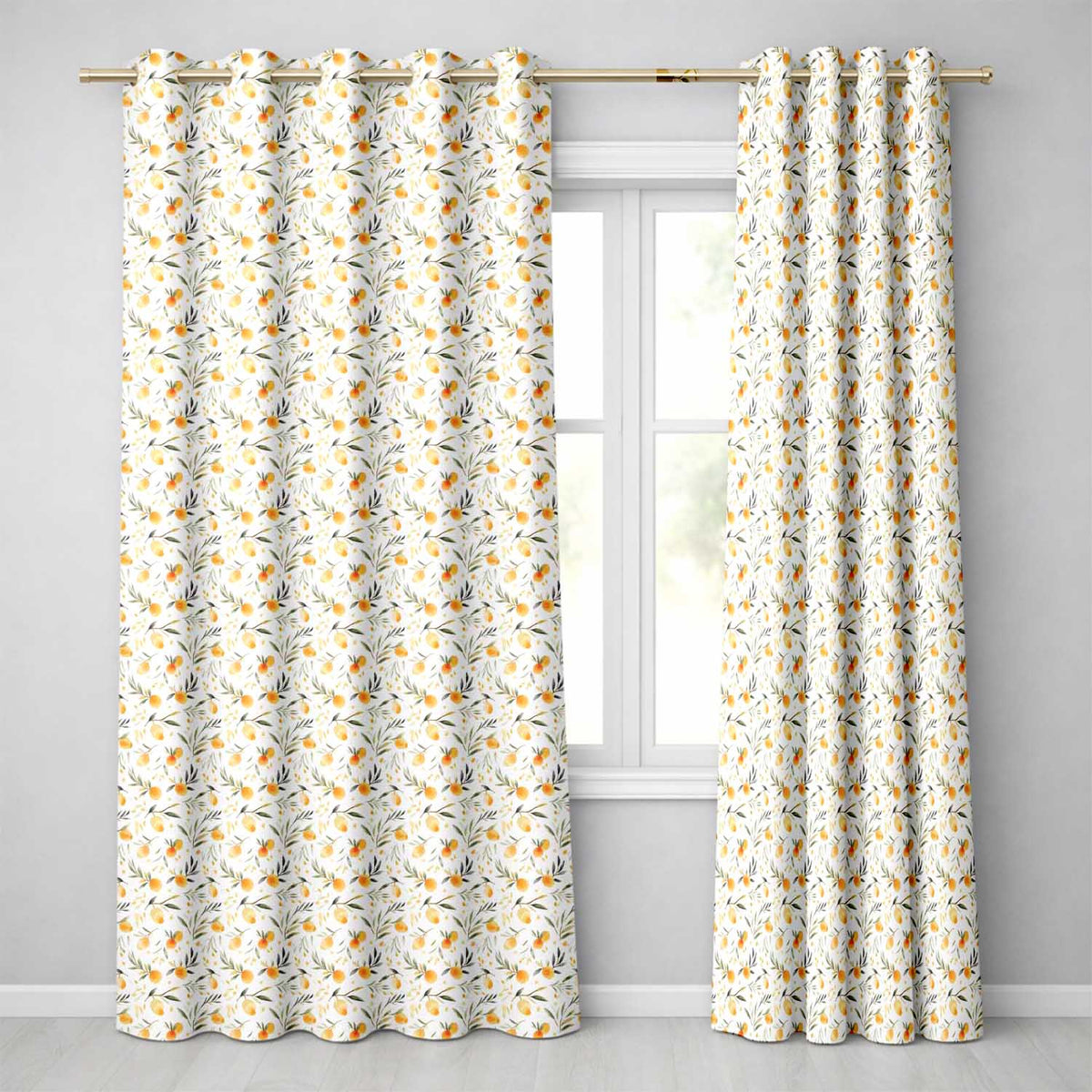 Soft Watercolor Orange Fruit Leaves Seamless Pattern Readymade Eyelet Ring Top Thermal 100% Blackout Curtains