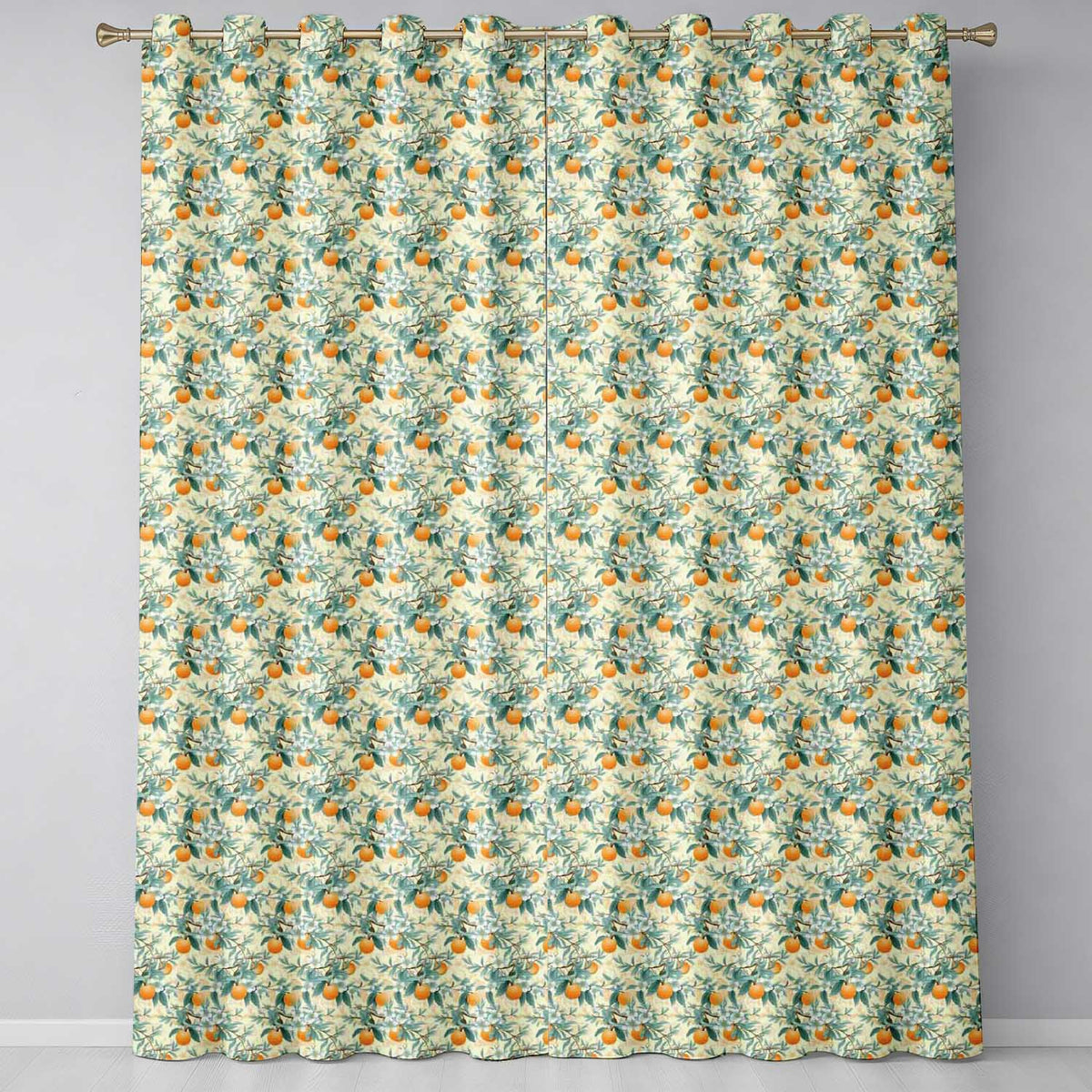 Elegant Citrus Orange Floral Leaves Seamless Pattern Readymade Eyelet Ring Top Thermal 100% Blackout Curtains