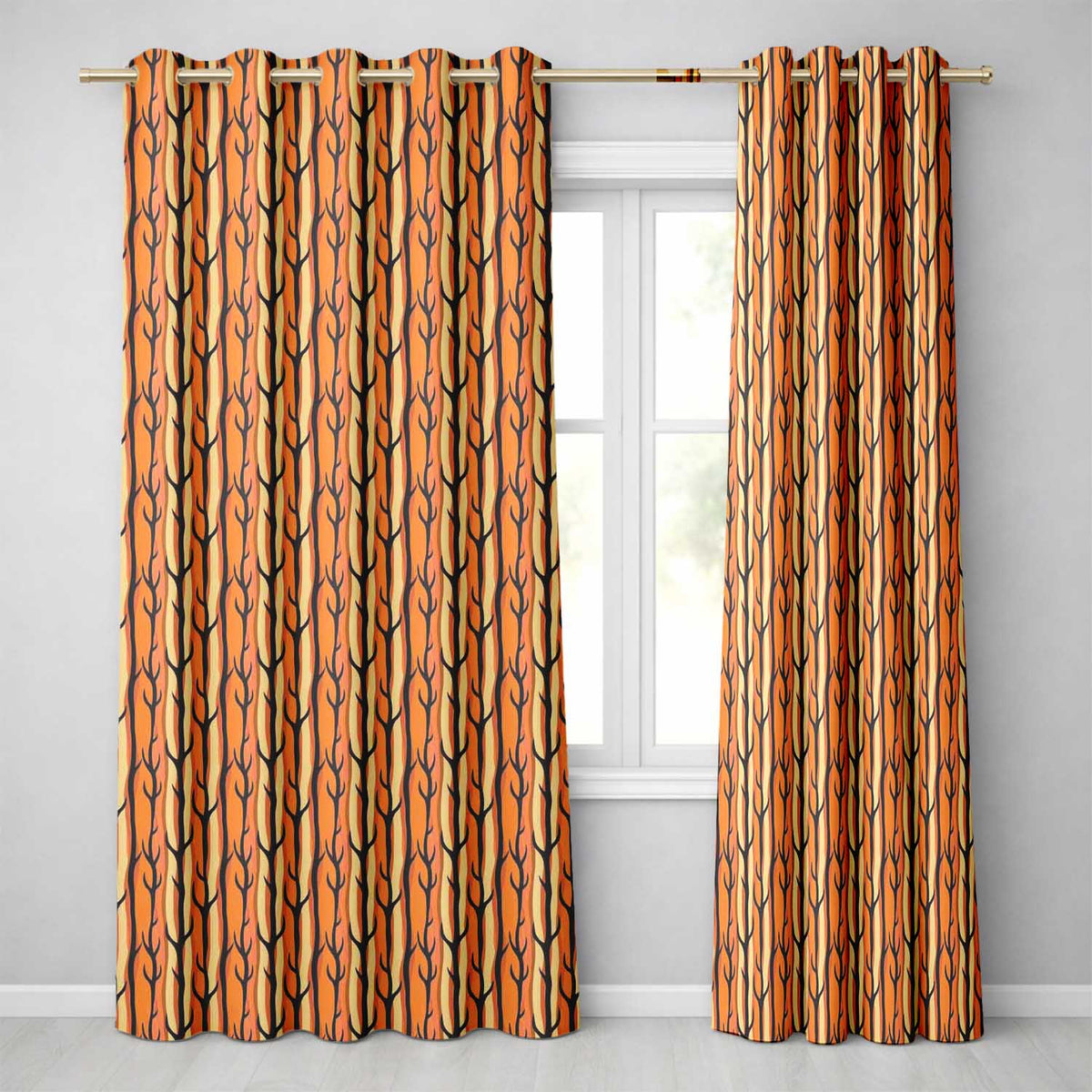Bold Orange Tree Trunks Minimal Forest Seamless Pattern Readymade Eyelet Ring Top Thermal 100% Blackout Curtains